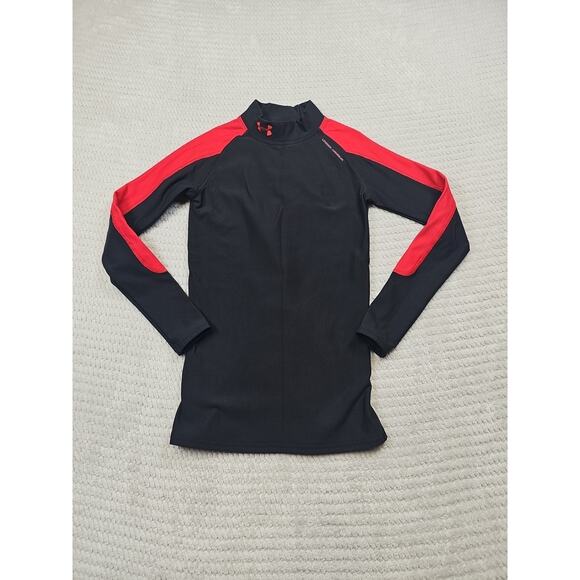 Under Armour Shirt Youth Large Black & Red Compression Mock Neck Cold Gear - Picture 1 of 7